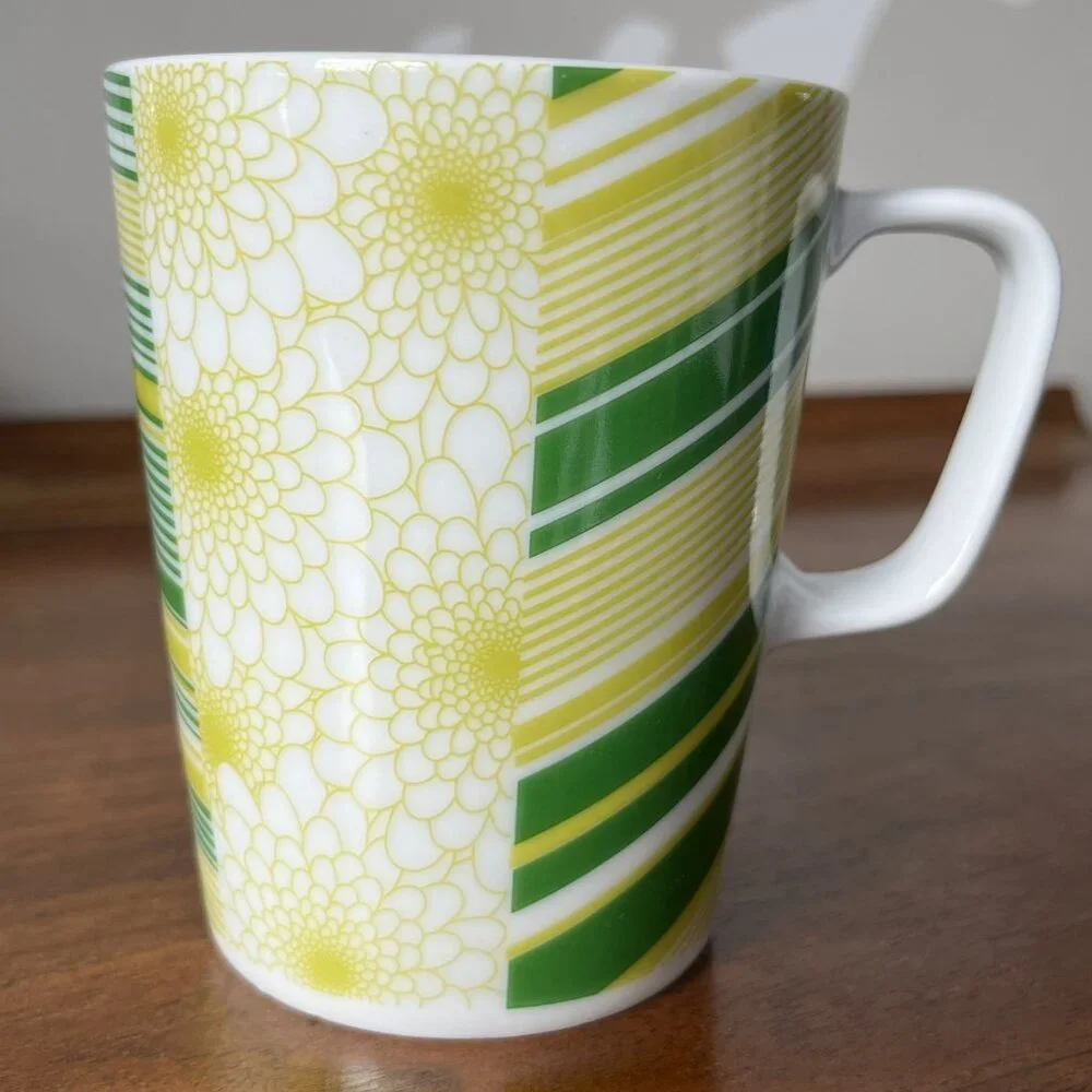 IKEA Mug 12289 Green Chartreuse Floral Geometric Retro Coffee Cup Ceramic